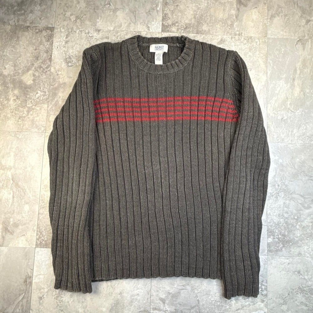 Vintage Gray and Red Old Navy Striped Knit Sweater Large